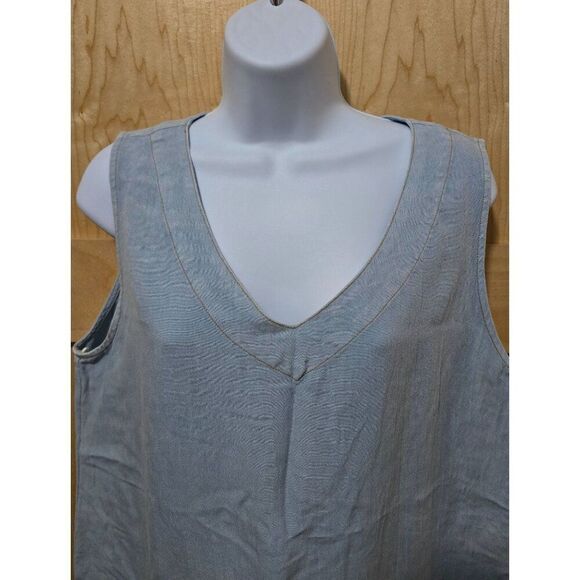 Umgee Light Blue Sleeveless V-Neck Frayed Hem Tunic Dress Large Womens Chic - Picture 4 of 5
